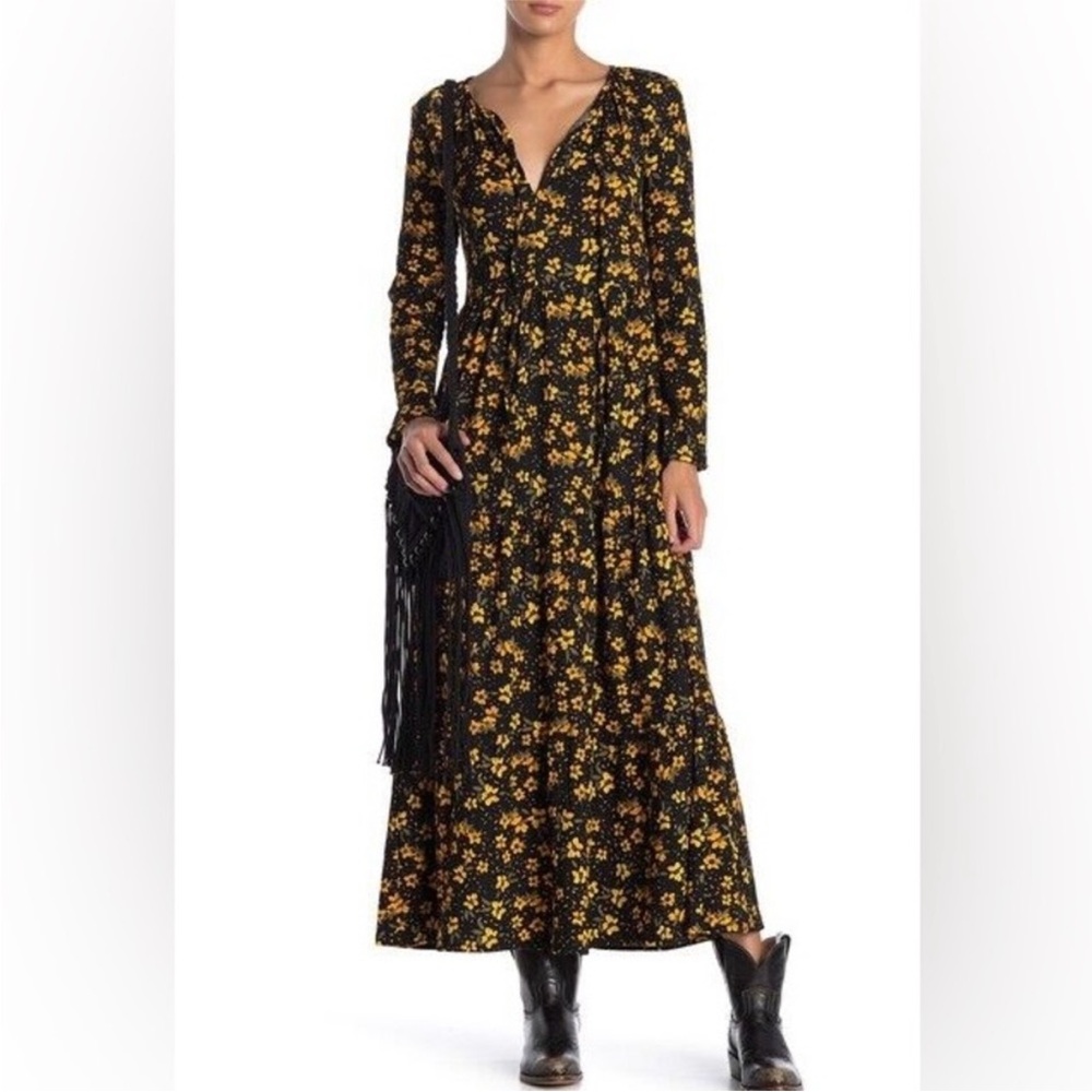 Free People Yellow floral Maxidress, Tears of Joy,OB1015956 XS